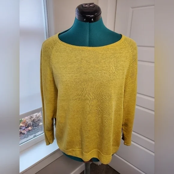 POETRY 100% LINEN MUSTARD YELLOW SWEATER LIGHTWEIGHT WOMEN SIZE 4 FALL HARVEST - Picture 2 of 12